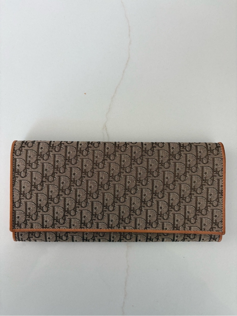 Dior Brown Monogram Continental Wallet with Tan Trim